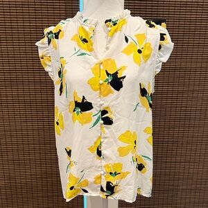 Ann Taylor sleeveless floral ruffle sleeved top size medium GUC
